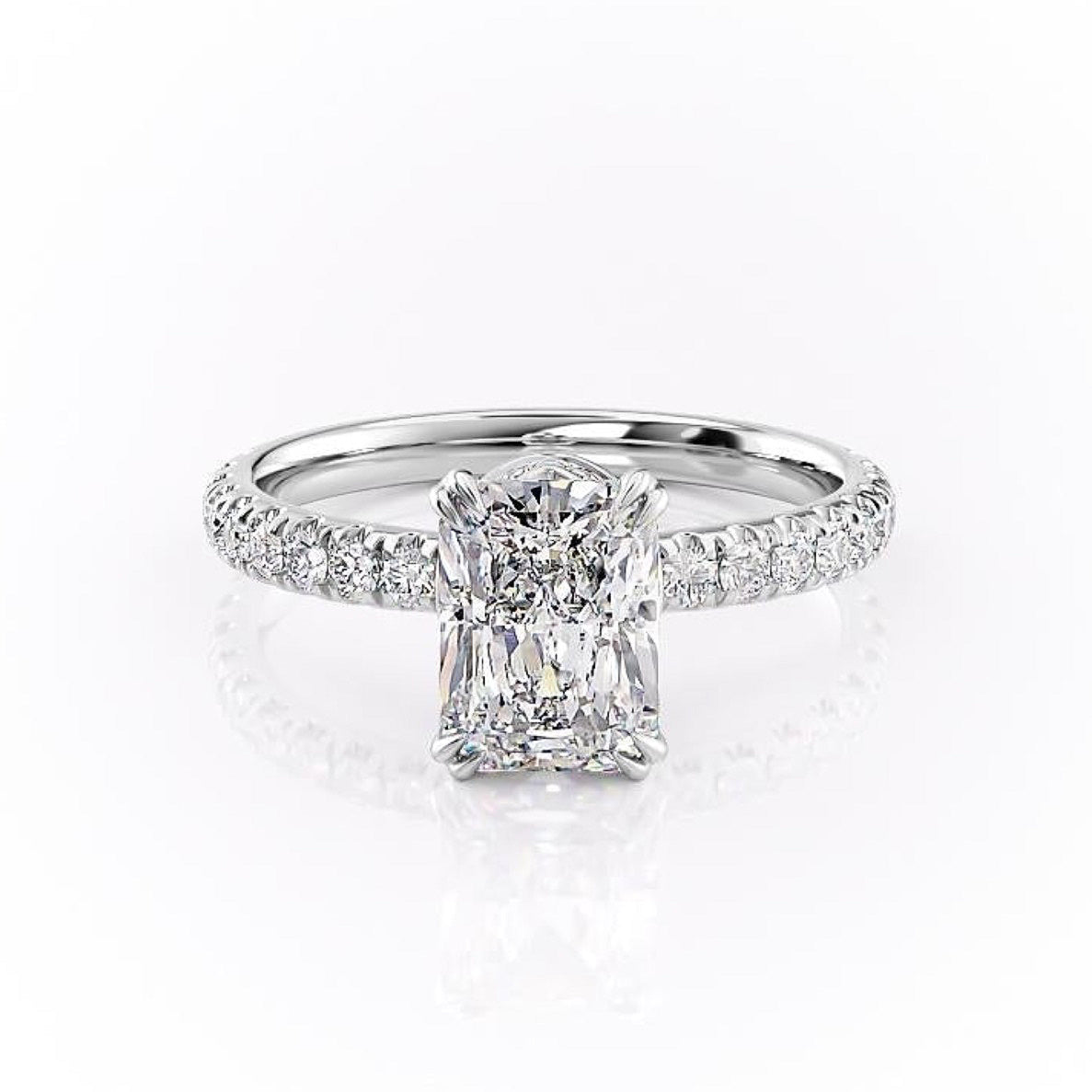 2.0 CT Radiant Cut Solitaire Pave Setting Moissanite Engagement Ring 10