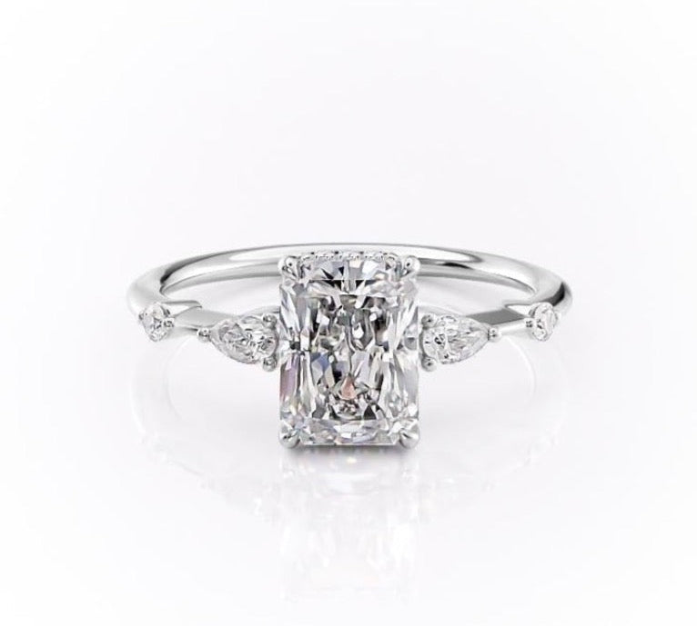 2.1 CT Radiant Cut 3 Stones Moissanite Engagement Ring 9