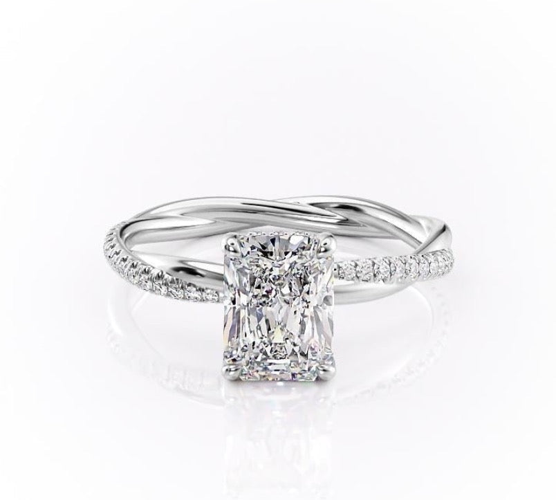 2.1 CT Radiant Cut Solitaire Twisted Pave Moissanite Engagement Ring 10