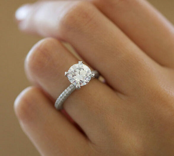 1.60 CT Round Three Side Pave Setting Moissanite Engagement Ring 2