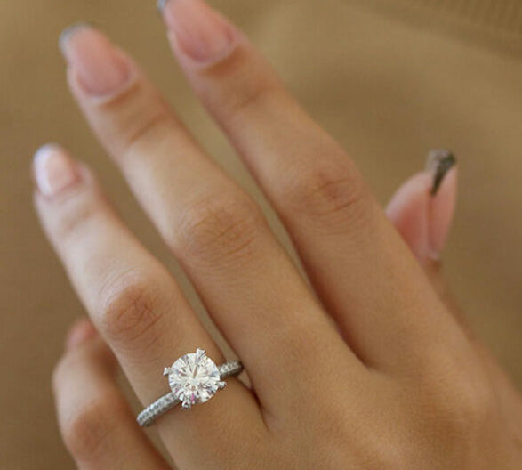 1.60 CT Round Three Side Pave Setting Moissanite Engagement Ring 1