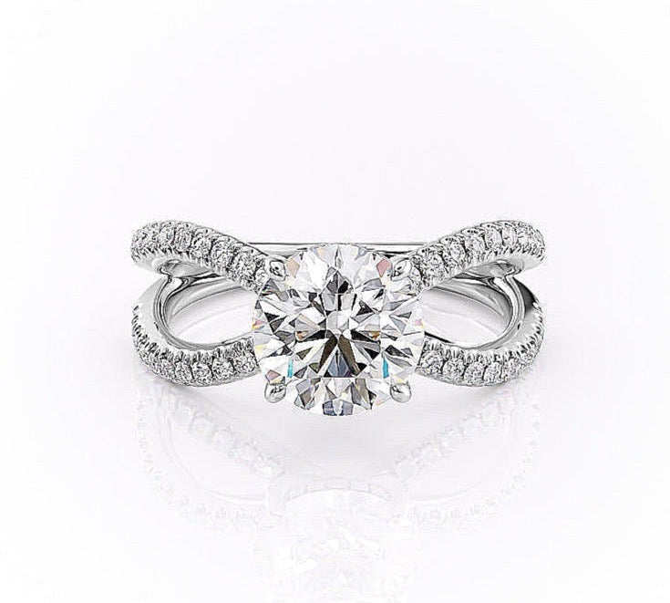 1.35 CT Round Cut Solitaire Unique Pave Setting Moissanite Engagement Ring 10