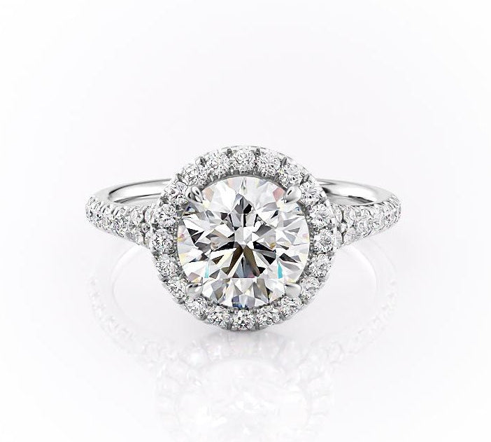 1.60 CT Round Cut Halo Split Shank Setting Moissanite Engagement Ring 10