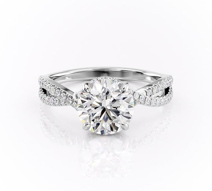 1.60 CT Round Cut Solitaire Cross Over Pave Set Moissanite Engagement Ring 10