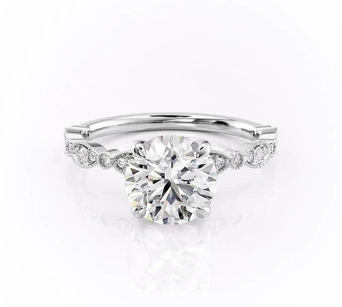 1.60 CT Round Cut Milgrain Solitaire Style Moissanite Engagement Ring 10