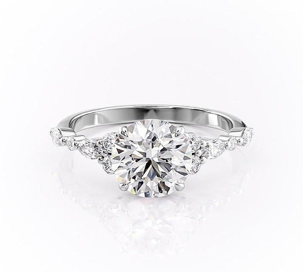 1.60 CT Round Cut Cluster Style Moissanite Engagement Ring 10