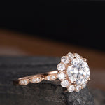 1.0 CT Round Cut Halo Moissanite Engagement Ring 3