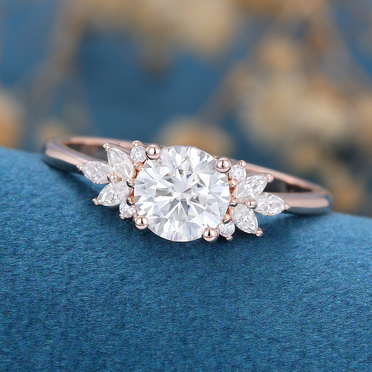 1.21 CT Round Shaped Moissanite Cluster Engagement Ring 3
