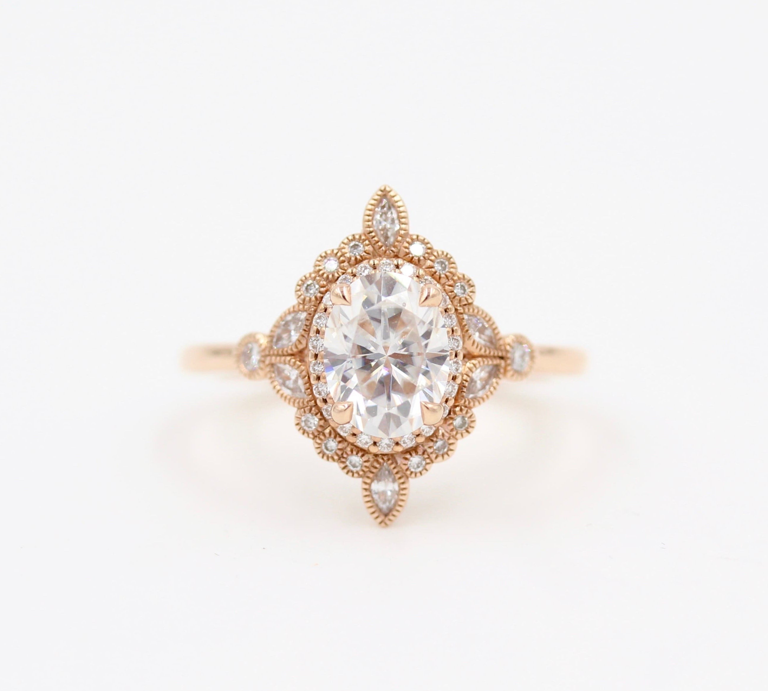 1.33 CT Oval Cut Cluster Halo Moissanite Engagement Ring 1