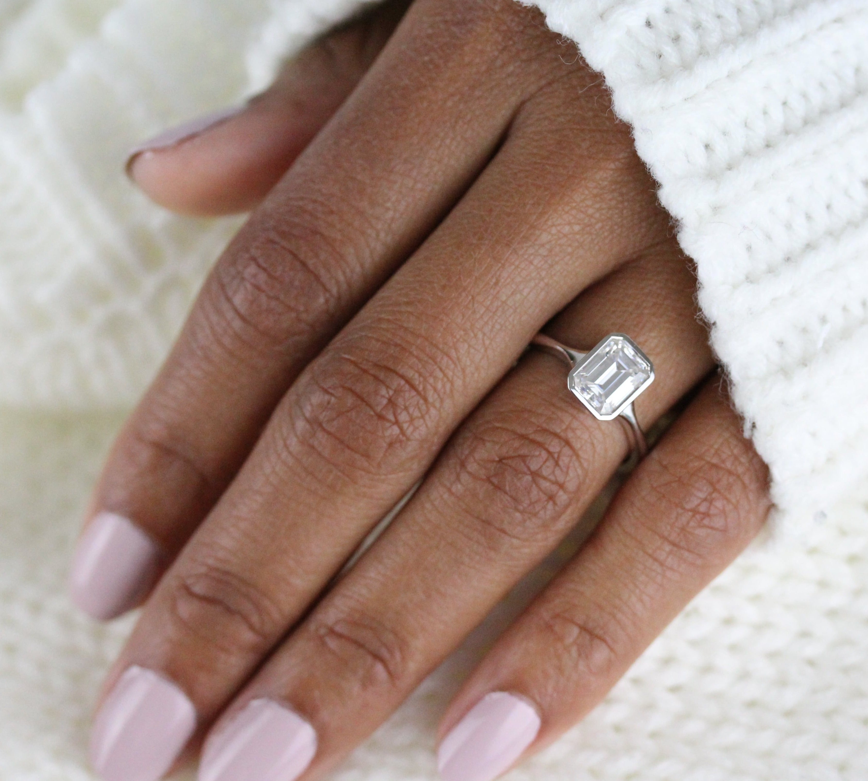 1.55 CT Emerald Cut Bezel Solitaire Moissanite Engagement Ring 3