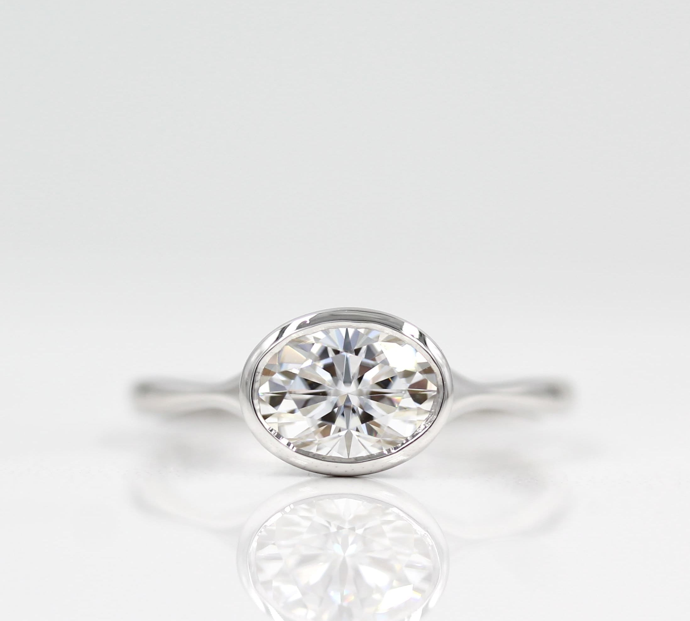 1.0 CT Oval Cut Bezel Solitaire Moissanite Engagement Ring 1