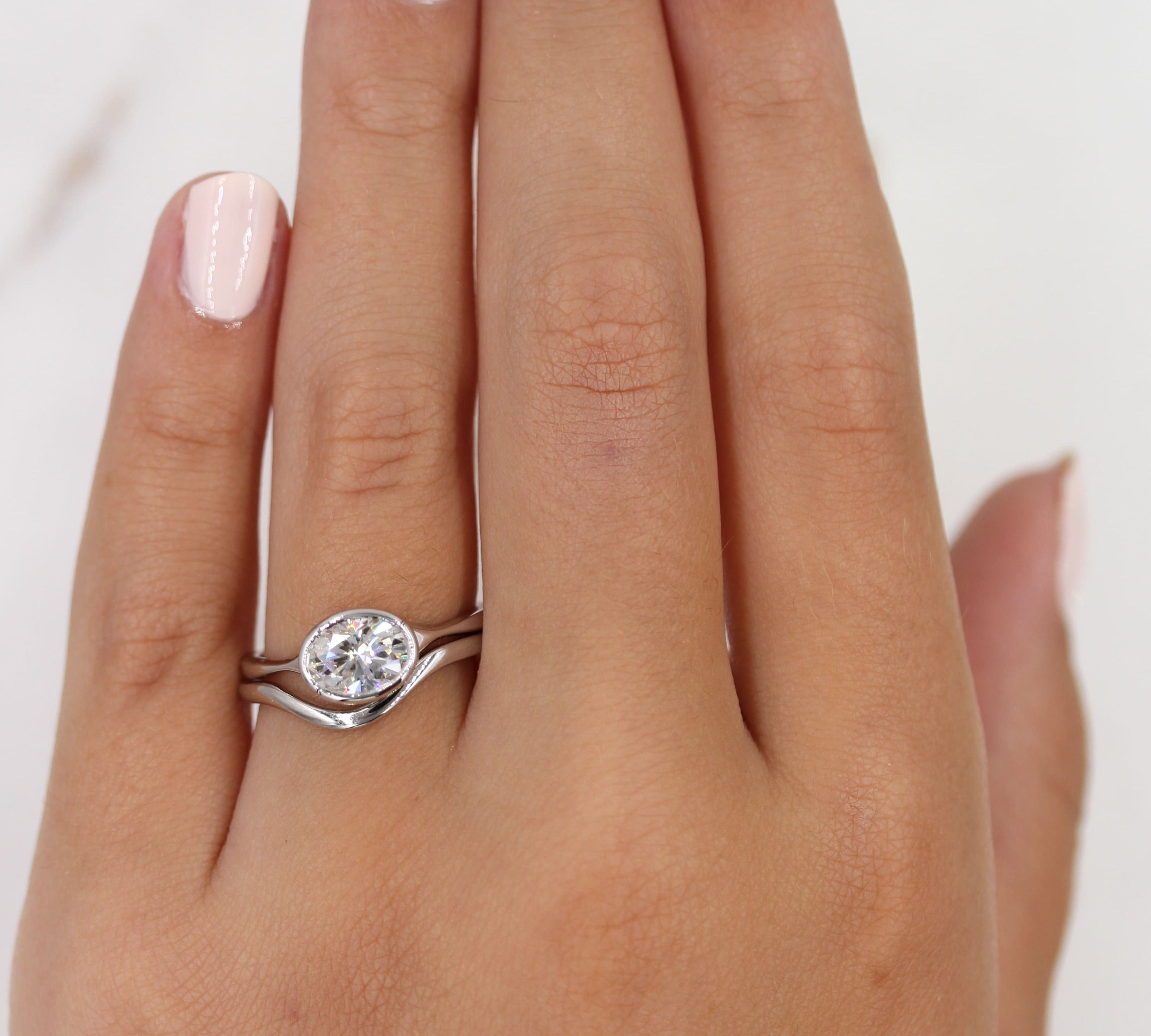 1.0 CT Oval Cut Bezel Solitaire Moissanite Engagement Ring 3