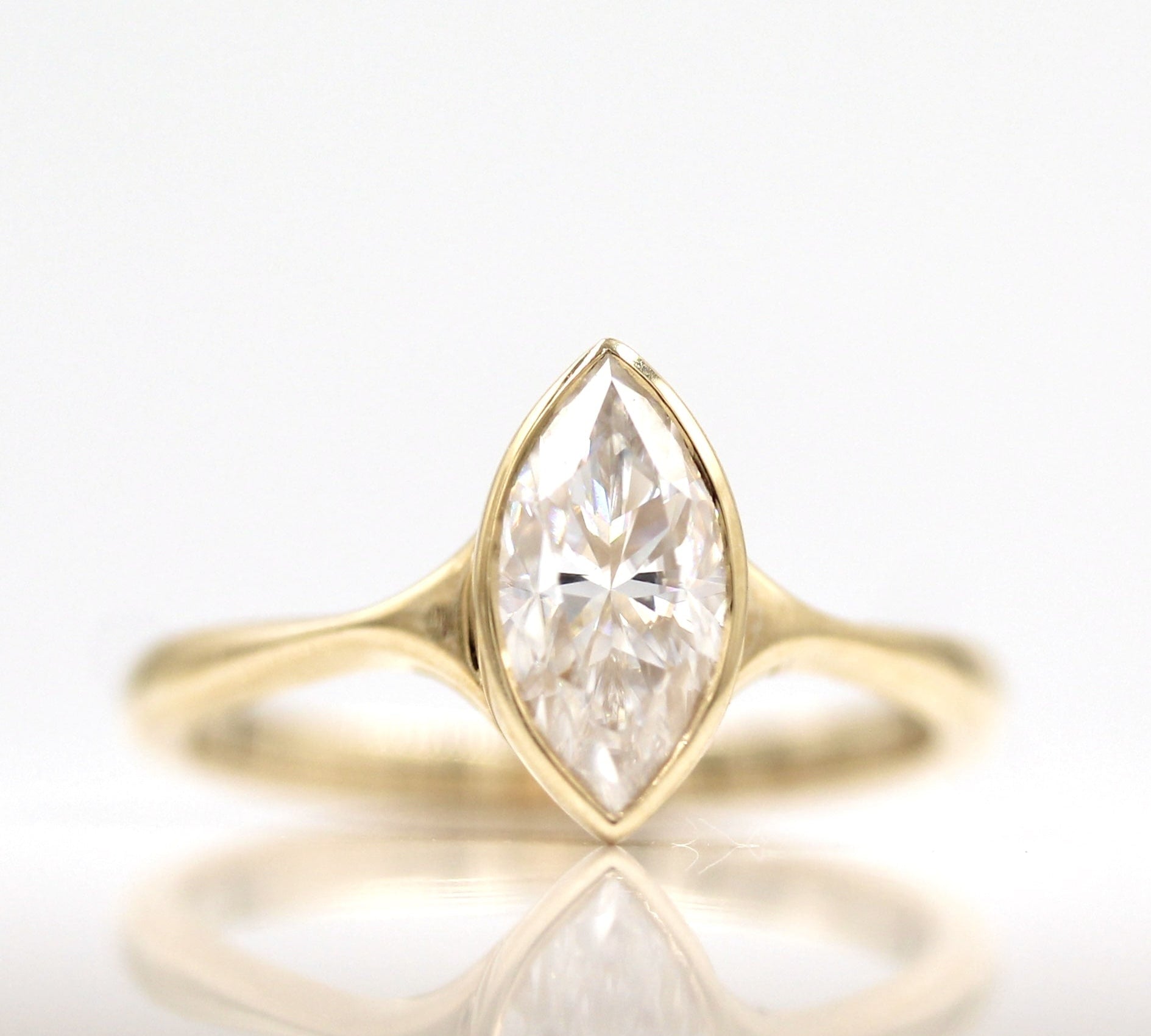 1.0 CT Marquise Cut Bezel Solitaire Moissanite Engagement Ring 1