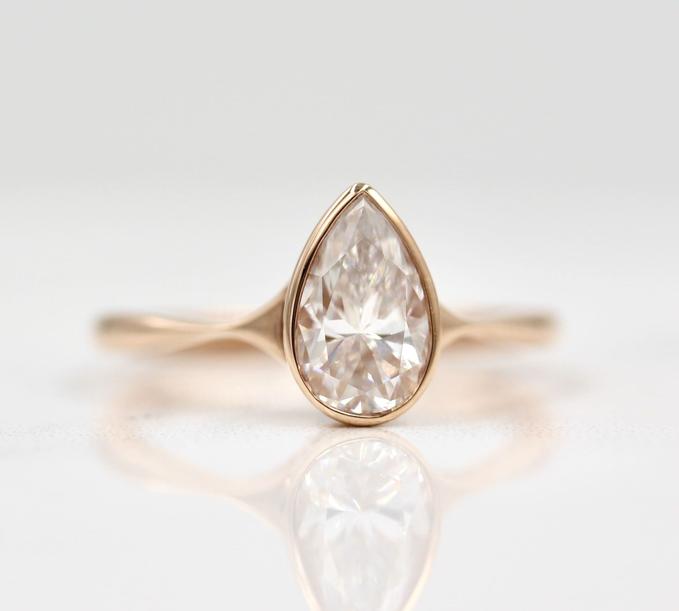 1.33 CT Pear Cut Bezel Solitaire Moissanite Engagement Ring 3