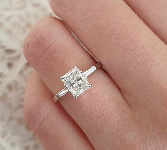 2.3 CT Emerald Three Stone Style Moissanite Engagement Ring 2