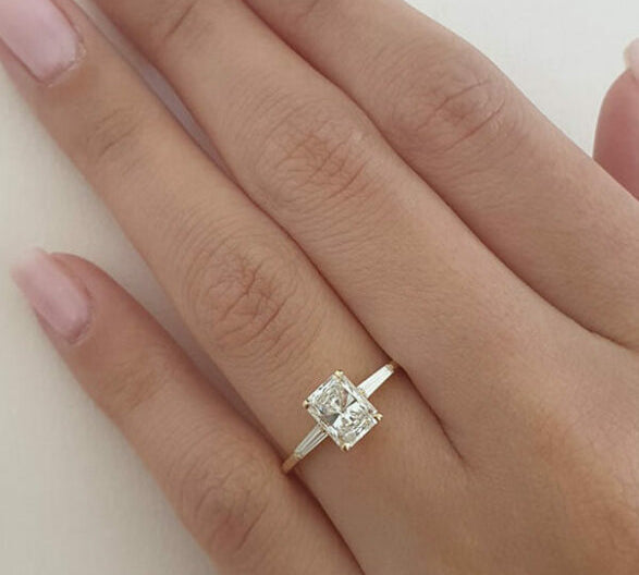 2.3 CT Emerald Three Stone Style Moissanite Engagement Ring 1