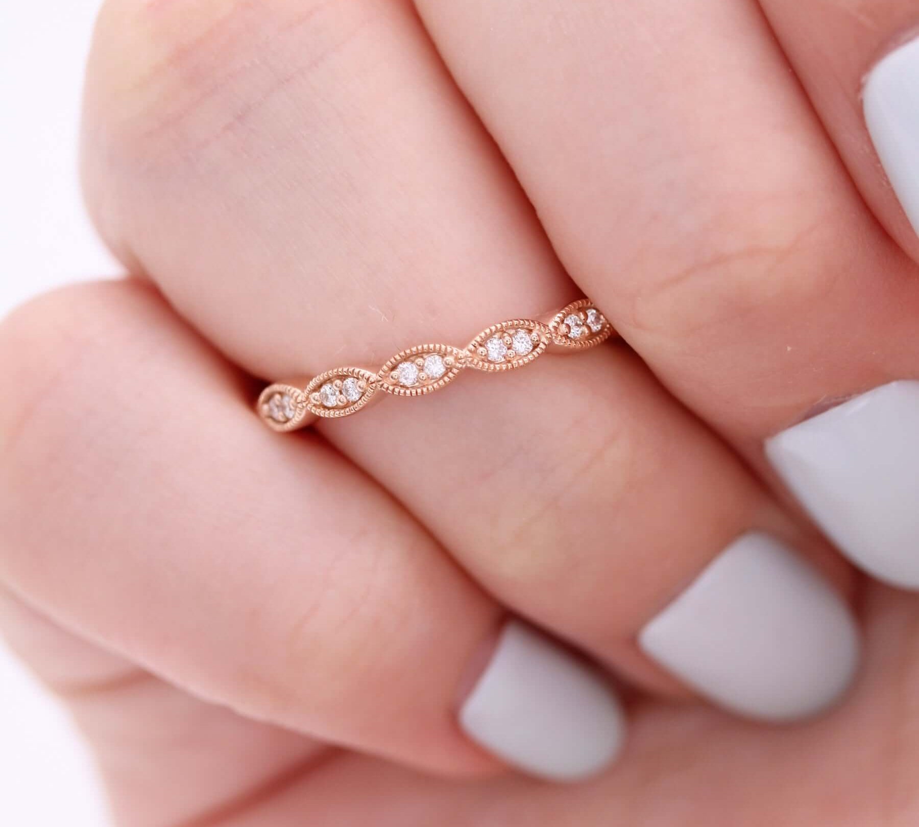 0.10 TCW Round Cut Milgrain Style Moissanite Wedding Band 3