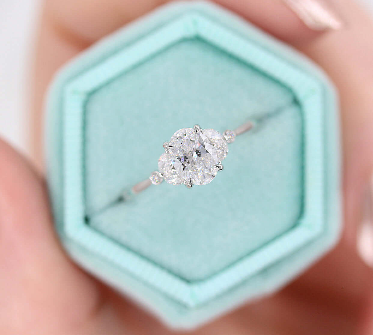 1.0 CT Oval Cut Cluster Moissanite Engagement Ring 1