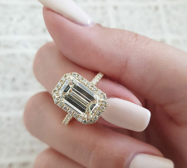 3.18 CT Emerald Cut Halo Style Moissanite Engagement Ring 2