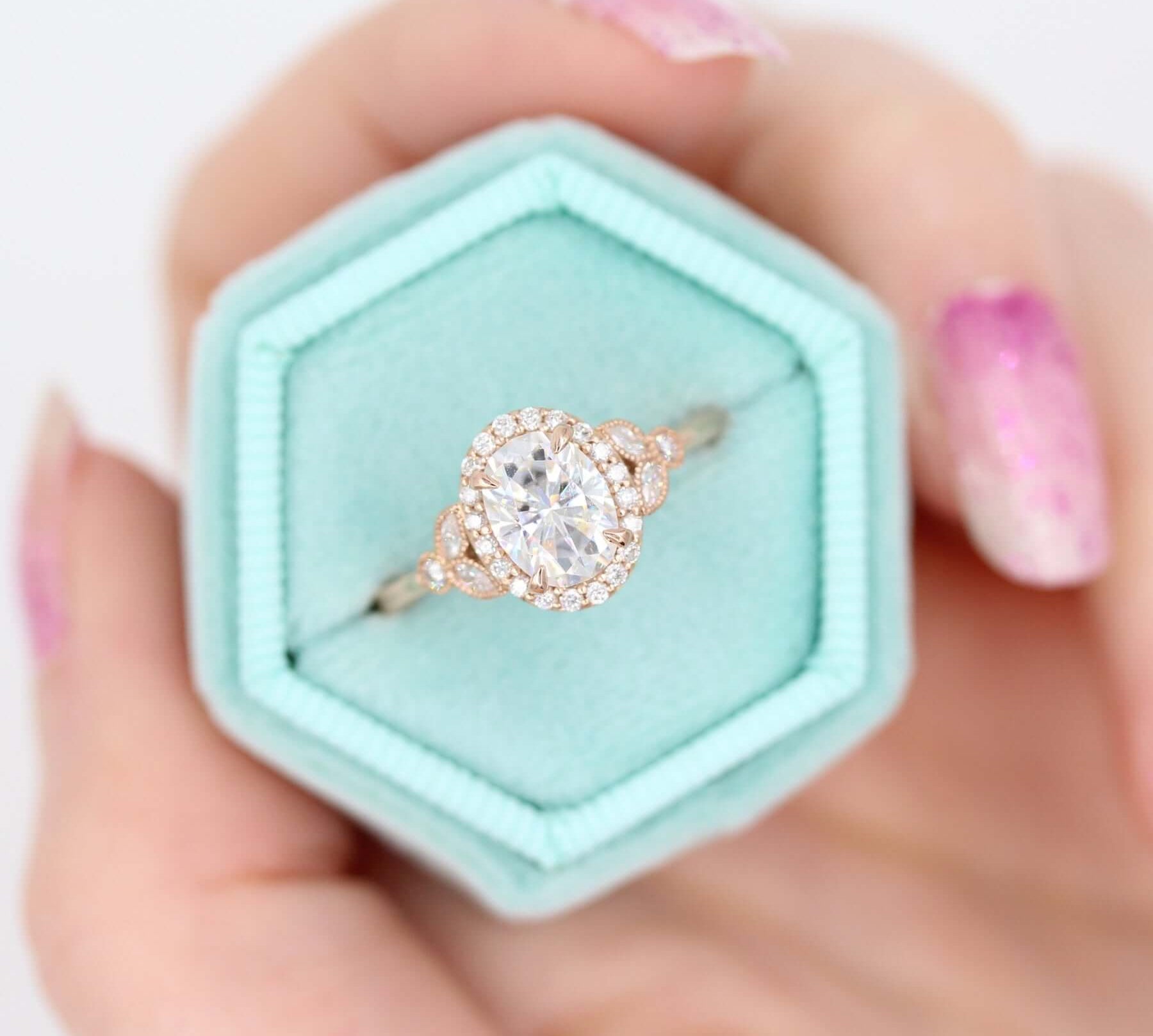 1.33 CT Oval Cut Halo Moissanite Engagement Ring 3