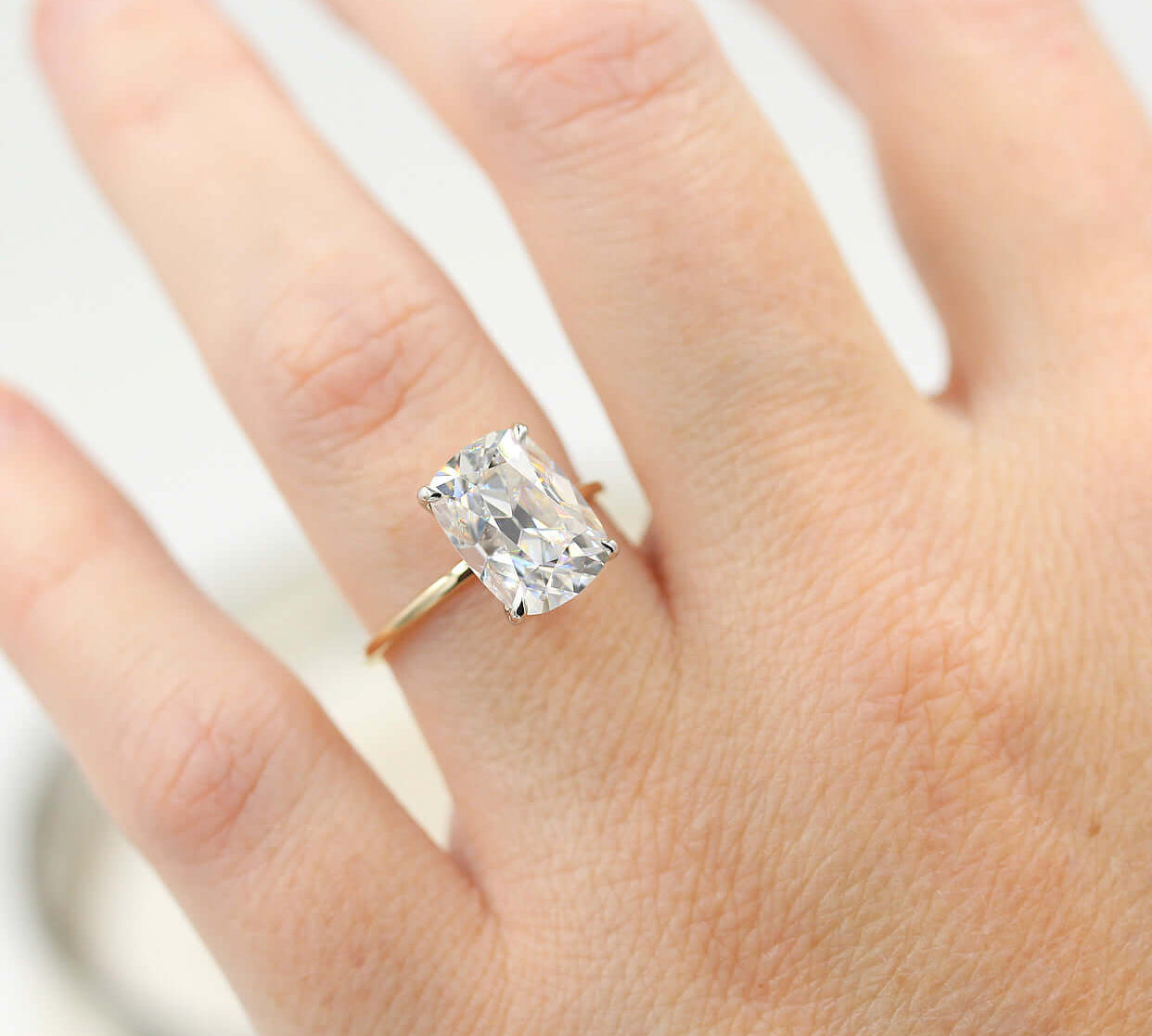 3.63 CT Elongated Old Mine Cushion Solitaire Moissanite Engagement Ring 3