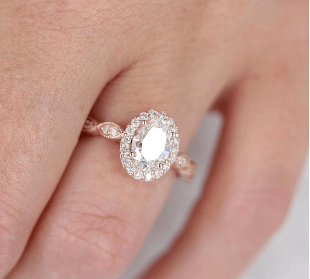 1.33 CT Oval Cut Halo Moissanite Engagement Ring 2