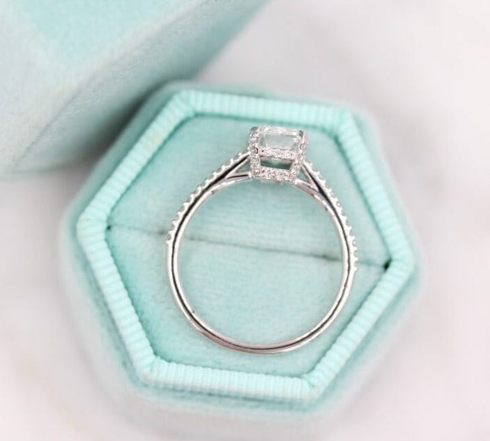 1.55 CT Emerald Hidden Halo Moissanite Engagement Ring 2