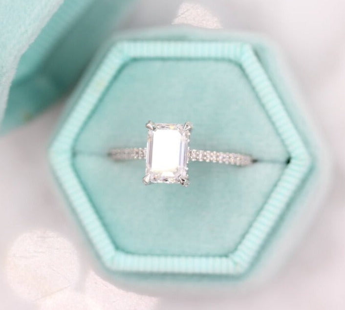 1.55 CT Emerald Hidden Halo Moissanite Engagement Ring 3