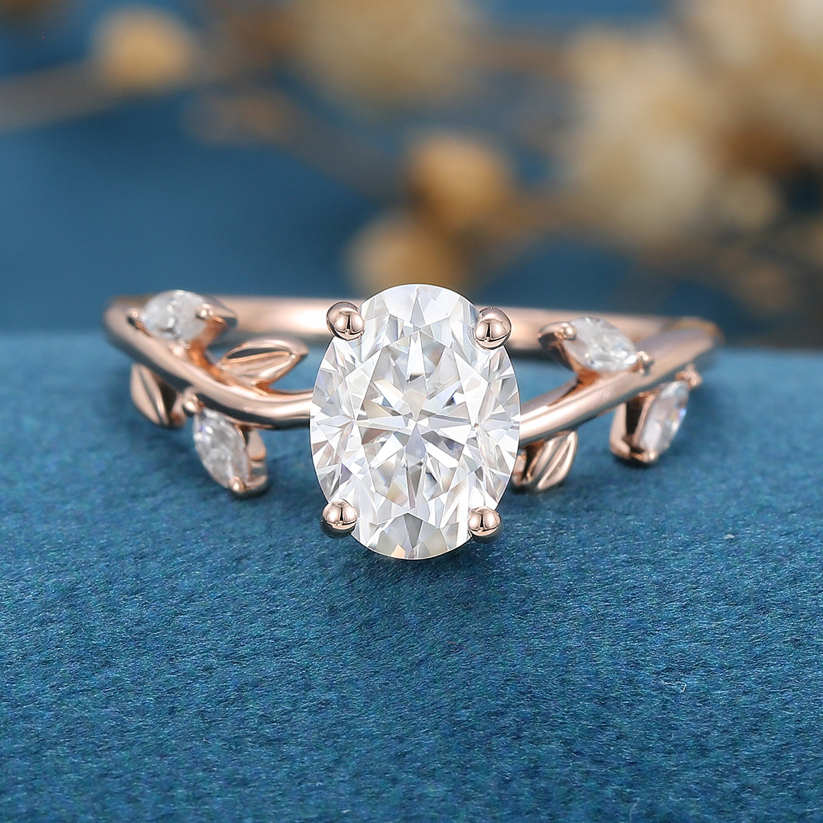 1.33 CT Oval Shaped Moissanite Nature Inspired Engagement Ring 1