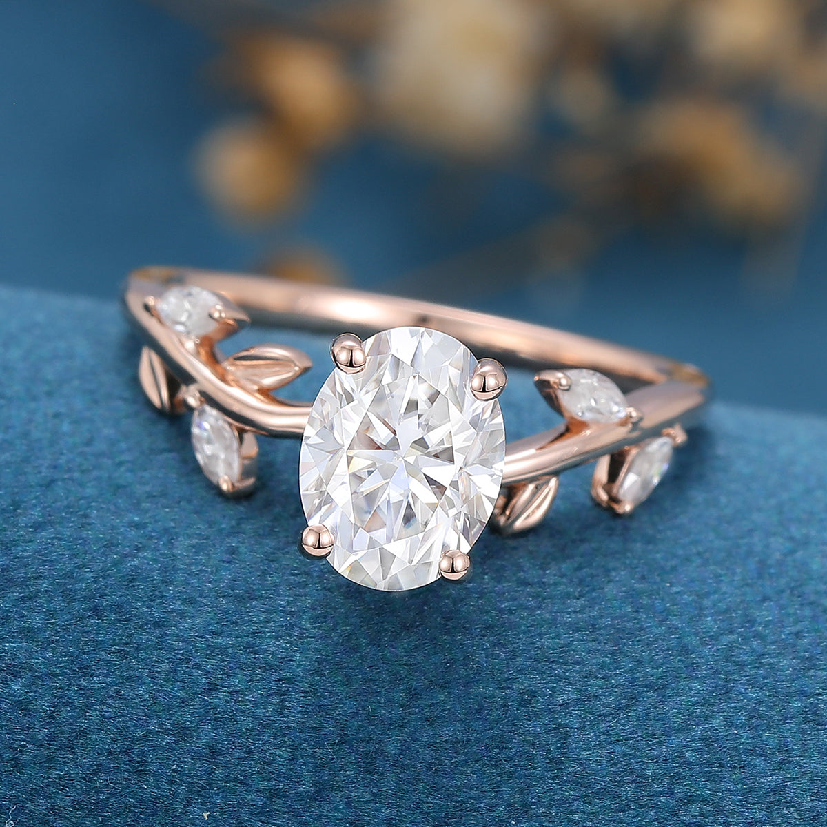 1.33 CT Oval Shaped Moissanite Nature Inspired Engagement Ring 4