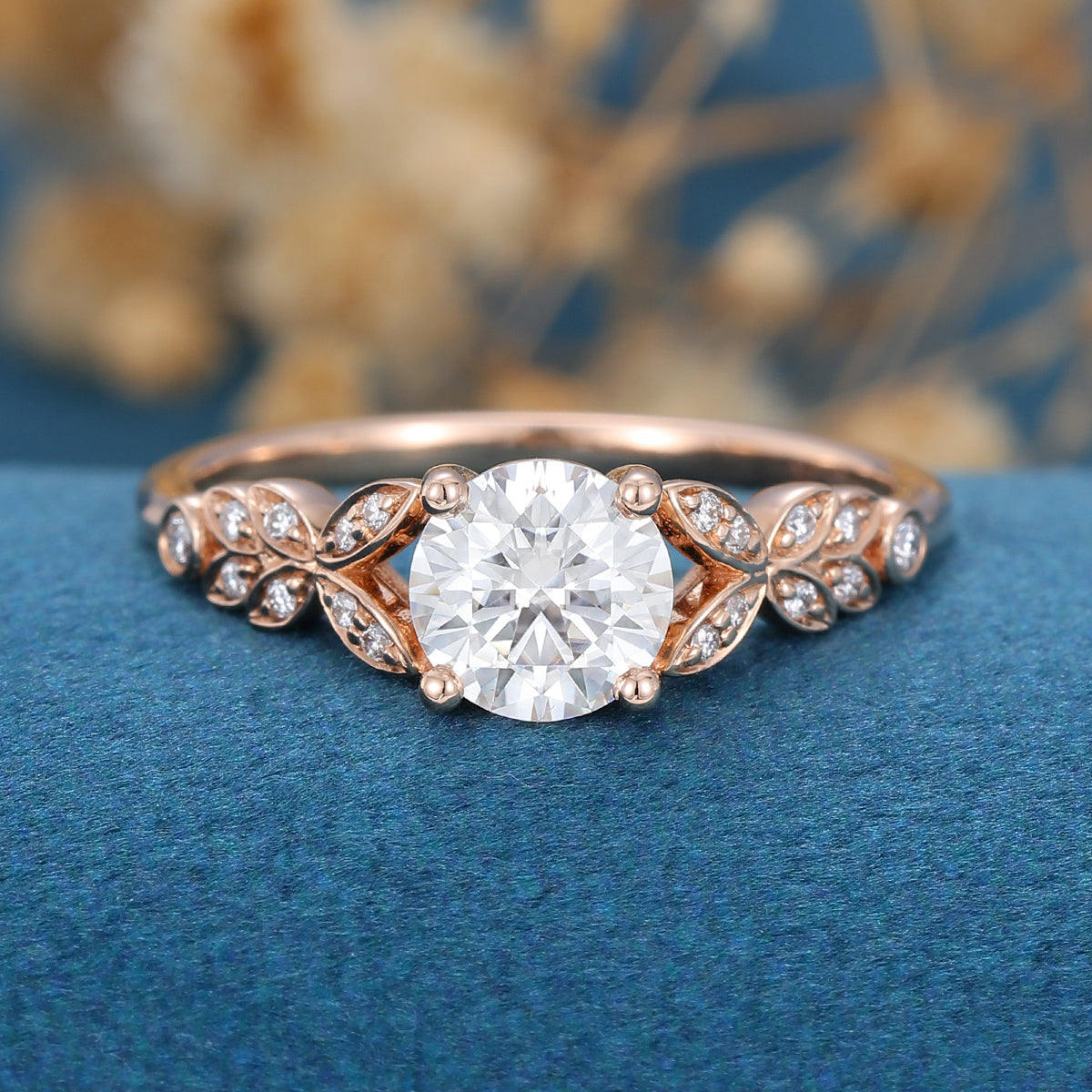 0.68 CT Round Shaped Moissanite Art Deco Engagement Ring 1