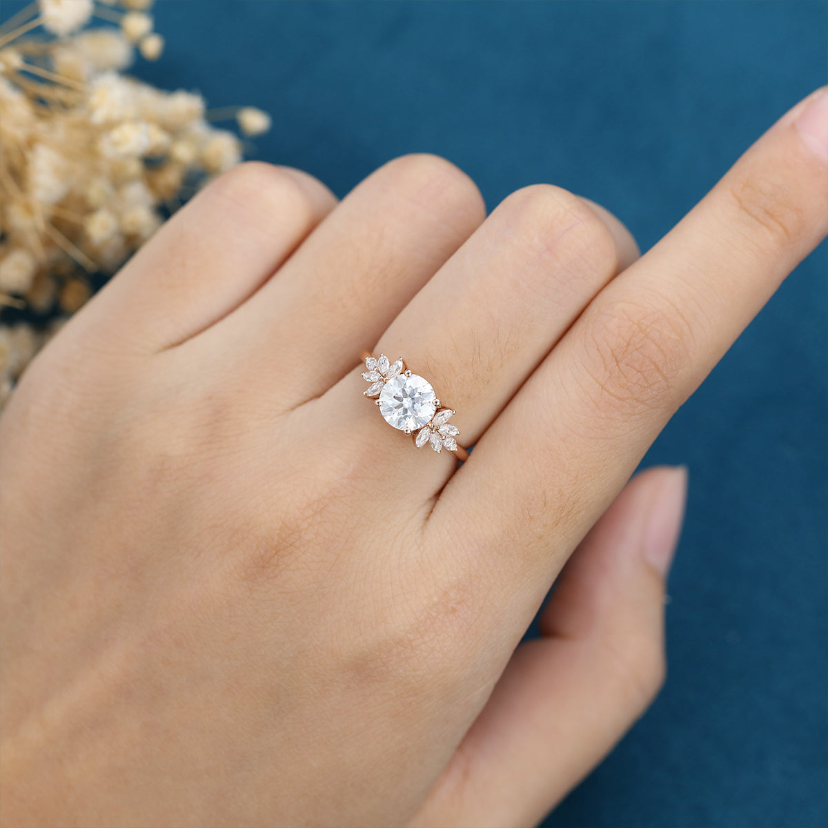 1.10 CT Round Shaped Moissanite Cluster Engagement Ring 2