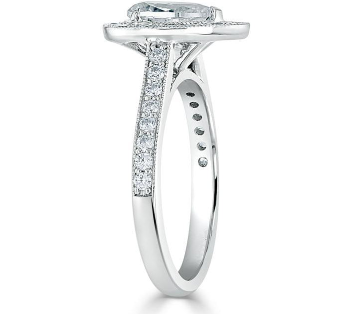 1.52 CT Pear Cut Halo Channel Pave Moissanite Engagement Ring 2