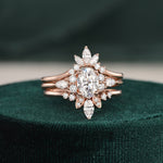 1.0 CT Oval Cut Cluster Art Deco Moissanite Bridal Ring Set 4