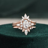 1.0 CT Oval Cut Cluster Art Deco Moissanite Bridal Ring Set 4