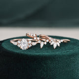 1.0 CT Oval Cut Cluster Halo Moissanite Bridal Ring Set 3