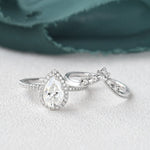 2.0 CT Pear Cut Halo Moissanite Bridal Ring Set 4