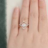 1.0 CT Oval Cut Cluster Halo Moissanite Bridal Ring Set 2