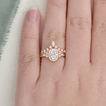 2.0 CT Oval Cut Cluster Halo Moissanite Bridal Ring Set 2