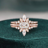 2.0 CT Emerald Cut Solitaire Pave Setting Moissanite Bridal Ring Set 1