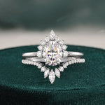 1.50 CT Oval Cut Cluster Art Deco Moissanite Bridal Ring Set 1