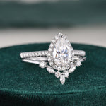2.0 CT Pear Cut Halo Moissanite Bridal Ring Set 6