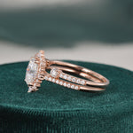 2.0 CT Oval Cut Halo Moissanite Bridal Ring Set 6