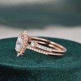 2.0 CT Oval Cut Halo Moissanite Bridal Ring Set 6