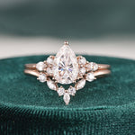 1.50 CT Pear Cut Cluster Moissanite Bridal Ring Set 5