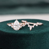 1.50 CT Pear Cut Cluster Moissanite Bridal Ring Set 6