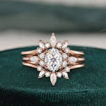 1.0 CT Oval Cut Cluster Moissanite Bridal Ring Set 1