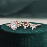 1.0 CT Oval Cut Cluster Halo Moissanite Bridal Ring Set 3