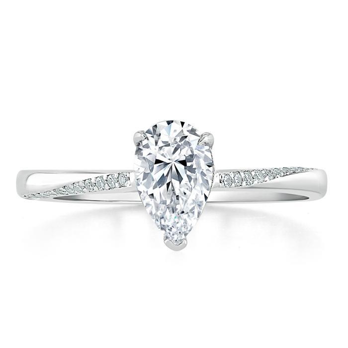 0.75 CT Pear Cut Solitaire Moissanite Engagement Ring 1