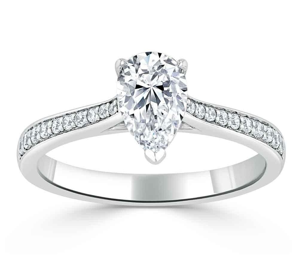 0.75 CT Pear Cut Solitaire Engagement Ring With Channel Pave Setting 2